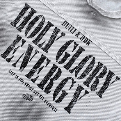 HOLY GLORY ENERGY Football Jersey Tee - Black White Waffle Knit Distressed Ripped Asymmetric Hem Y2K Streetwear