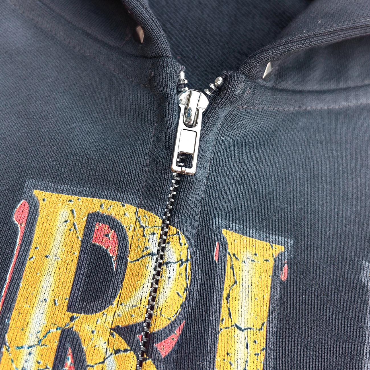 FEARLESS Panther Zip Hoodie - Studded Fake Two-Piece Black Wash Y2K Streetwear