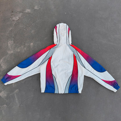 White Green Blue Gradient Flame Tracksuit - Y2K Hooded Windbreaker Matching Set