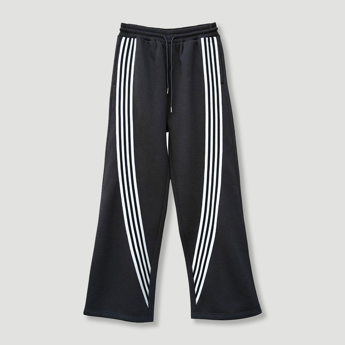 Men's Stripe Sweatpants Winter Straight Leg Pants Casual Wear Black Soft Fleece Joggers with Drawstring Waist Daily Loungewear