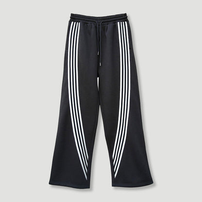 Men's Stripe Sweatpants Winter Straight Leg Pants Casual Wear Black Soft Fleece Joggers with Drawstring Waist Daily Loungewear