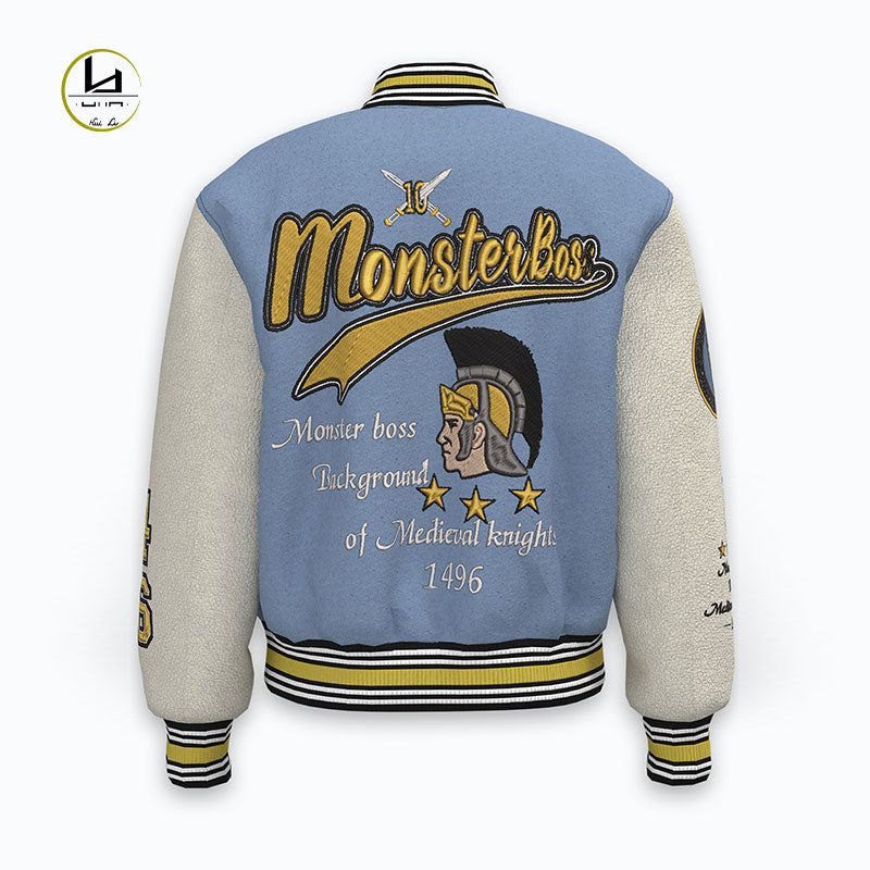 HUILI FACTORY leather letterman custom vintage applique embroidered baseball varsity jacket