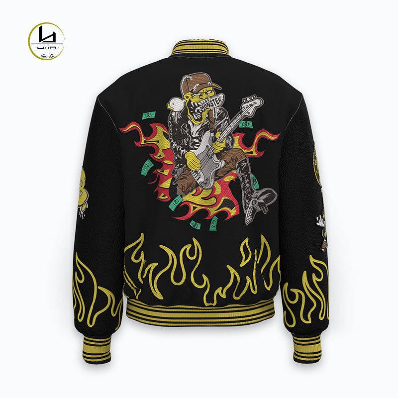 HUILI FACTORY high quality streetwear custom embroidered leather letterman jacket men