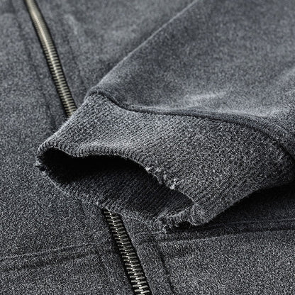 manufacturer heavy 420g wool zipper hoodie pure cotton made old vintage edging damage hoodie