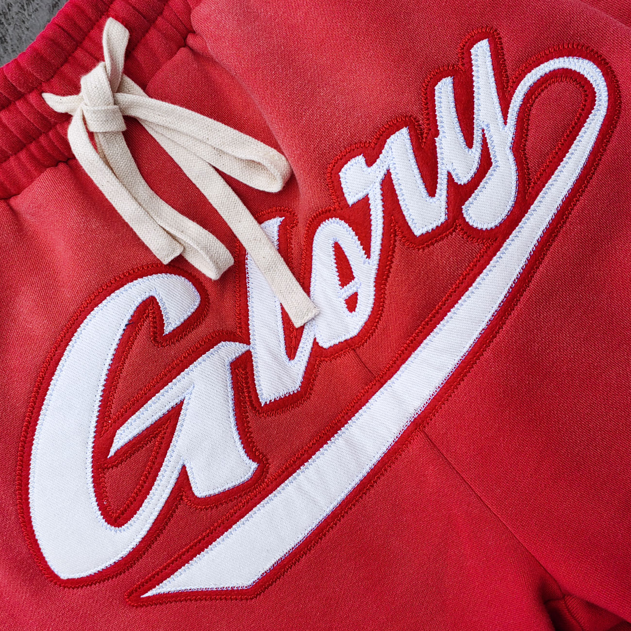 Red Glory Patch Pants - Multi Badge Embroidered Acid Wash Wide Leg Drawstring Y2K Oversized