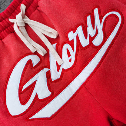 Red Glory Patch Pants - Multi Badge Embroidered Acid Wash Wide Leg Drawstring Y2K Oversized