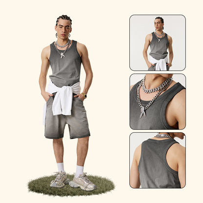 Retro Heavyweight color acid wash sports sleeveless oversized vest men