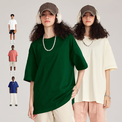 Solid color pure cotton men's short-sleeved blank shirt oversized T-shirt