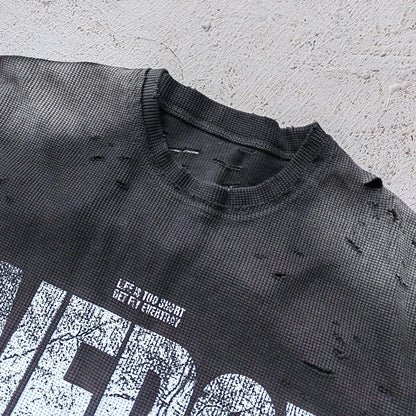 ENERGY HDK Sleeveless Tee - Black White Waffle Knit Cut Off Muscle Tee Distressed Ripped Y2K Streetwear