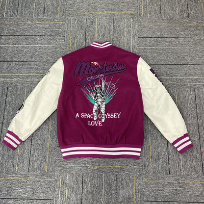 factory wholesale custom logo chenille embroidery letterman varsity jacket with leather sleeves