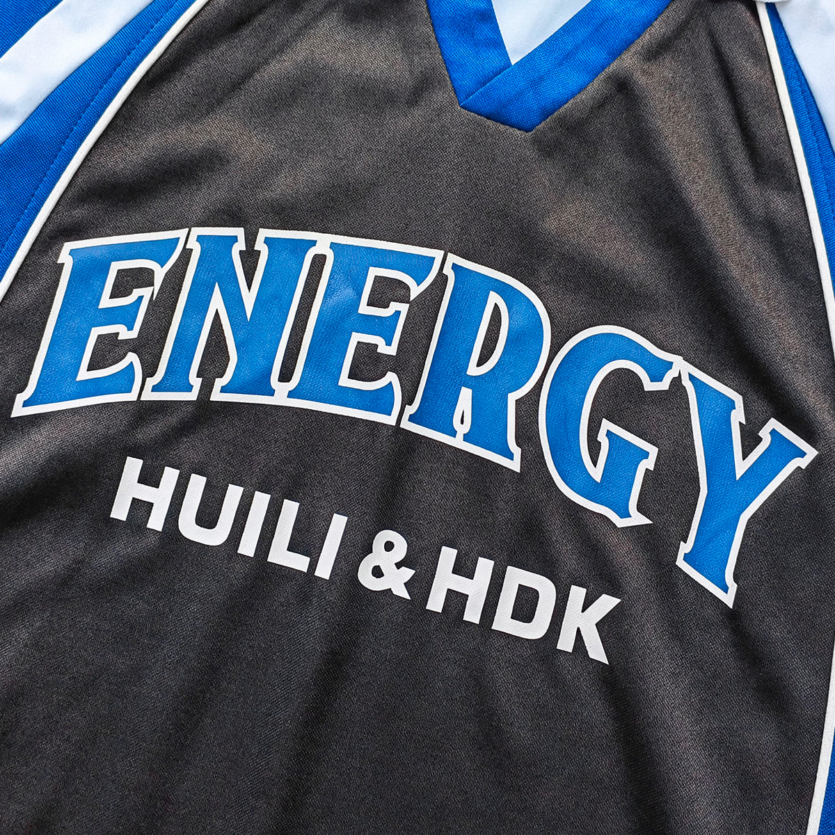ENERGY Football Jersey Set - Black Blue White Color Block V Neck HUILI HDK Shirt Shorts Y2K Streetwear