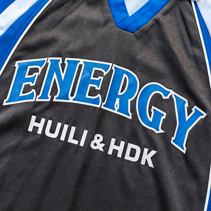 ENERGY Football Jersey Set - Black Blue White Color Block V Neck HUILI HDK Shirt Shorts Y2K Streetwear