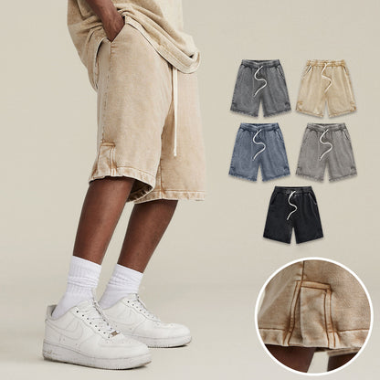 Green-washed casual shorts pure cotton sweatpants dopamine loose five-point pants men