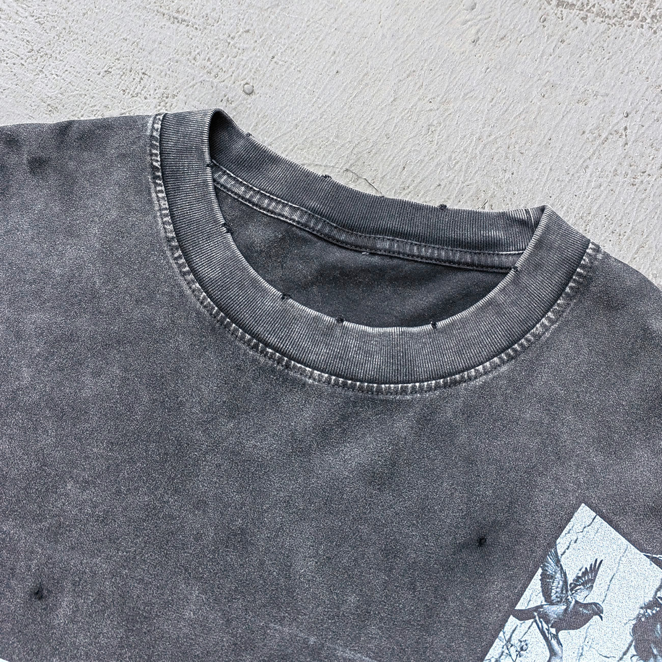 Comic Graphic Tee - Dark Gray Acid Wash Pin Up Skull Print Splatter Ripped Y2K Streetwear