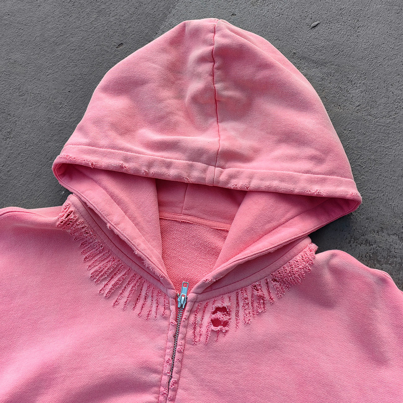 Flame Print Zip Up Hoodie - Distressed Ripped Acid Wash Y2K Streetwear