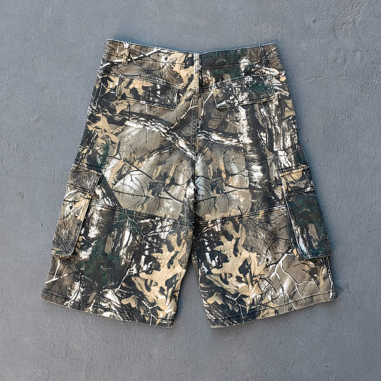 Tree Camo Cargo Shorts - Rhinestone Letter Y2K Baggy Streetwear