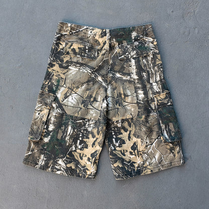Tree Camo Cargo Shorts - Rhinestone Letter Y2K Baggy Streetwear