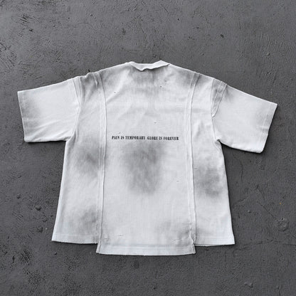 HOLY GLORY ENERGY Football Jersey Tee - Black White Waffle Knit Distressed Ripped Asymmetric Hem Y2K Streetwear