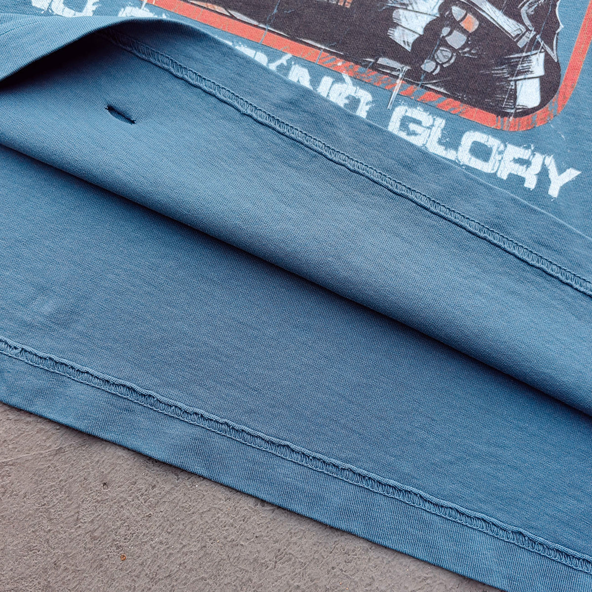 Holy Glory Graphic Tee - Slate Blue Acid Wash Skeleton Knight Lightning Distressed Ripped Y2K Streetwear