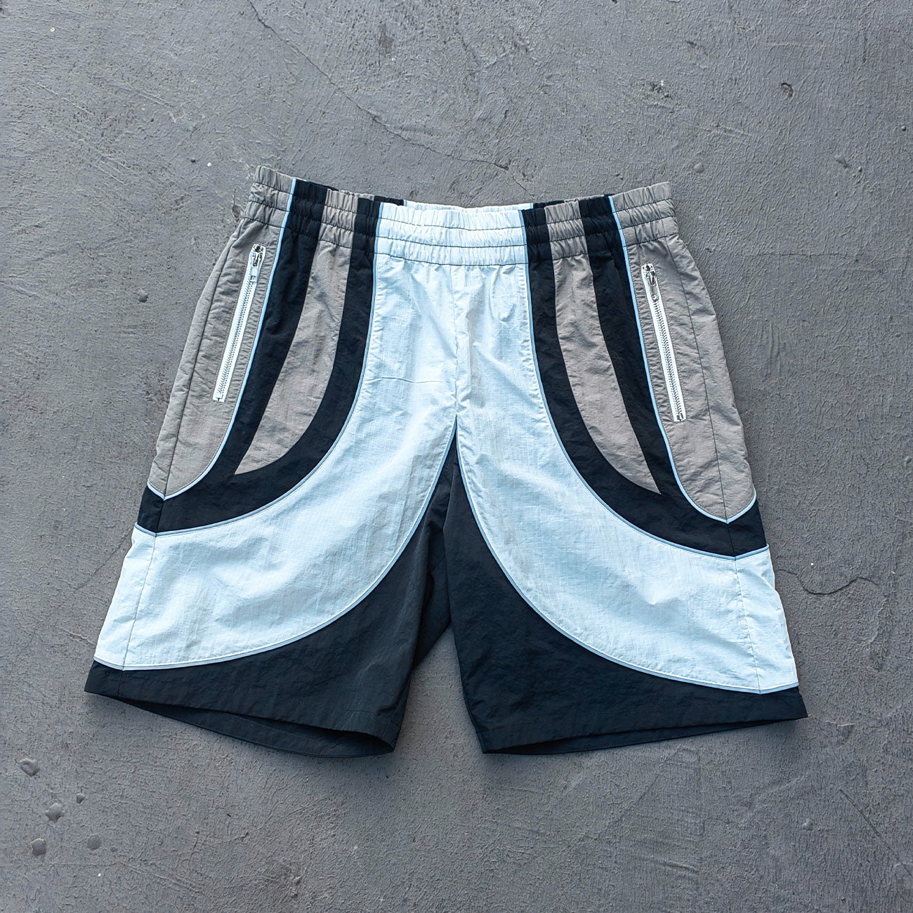 Color Block Track Suit Set - White Black Gray Hooded Windbreaker Jacket Shorts Y2K Streetwear