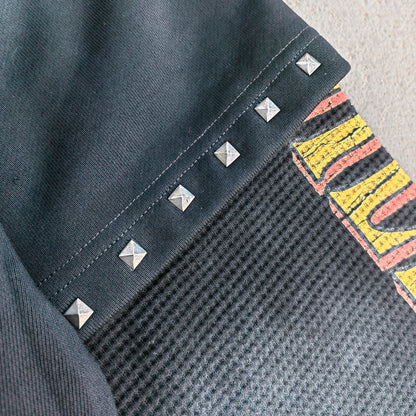 FEARLESS Panther Zip Hoodie - Studded Fake Two-Piece Black Wash Y2K Streetwear