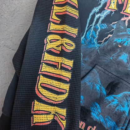 FEARLESS Panther Zip Hoodie - Studded Fake Two-Piece Black Wash Y2K Streetwear