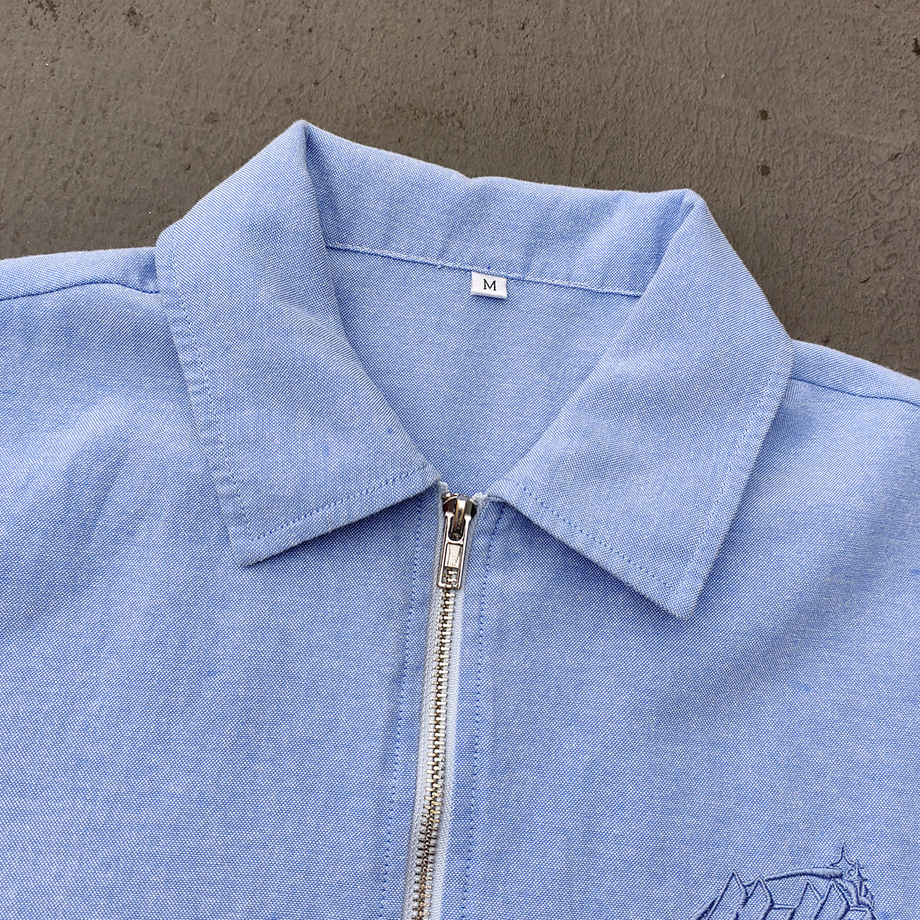 Light Blue Chambray Shirt - HDK Embroidered Half Zip / Camp Collar Y2K Streetwear
