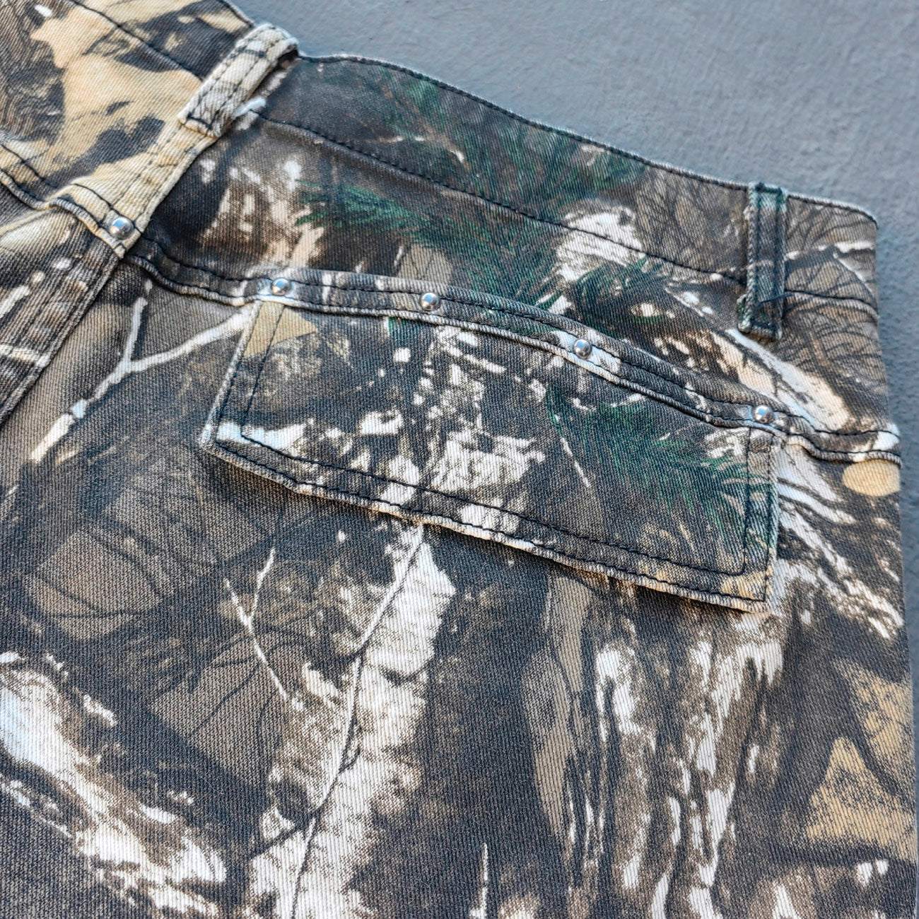 Tree Camo Cargo Shorts - Rhinestone Letter Y2K Baggy Streetwear