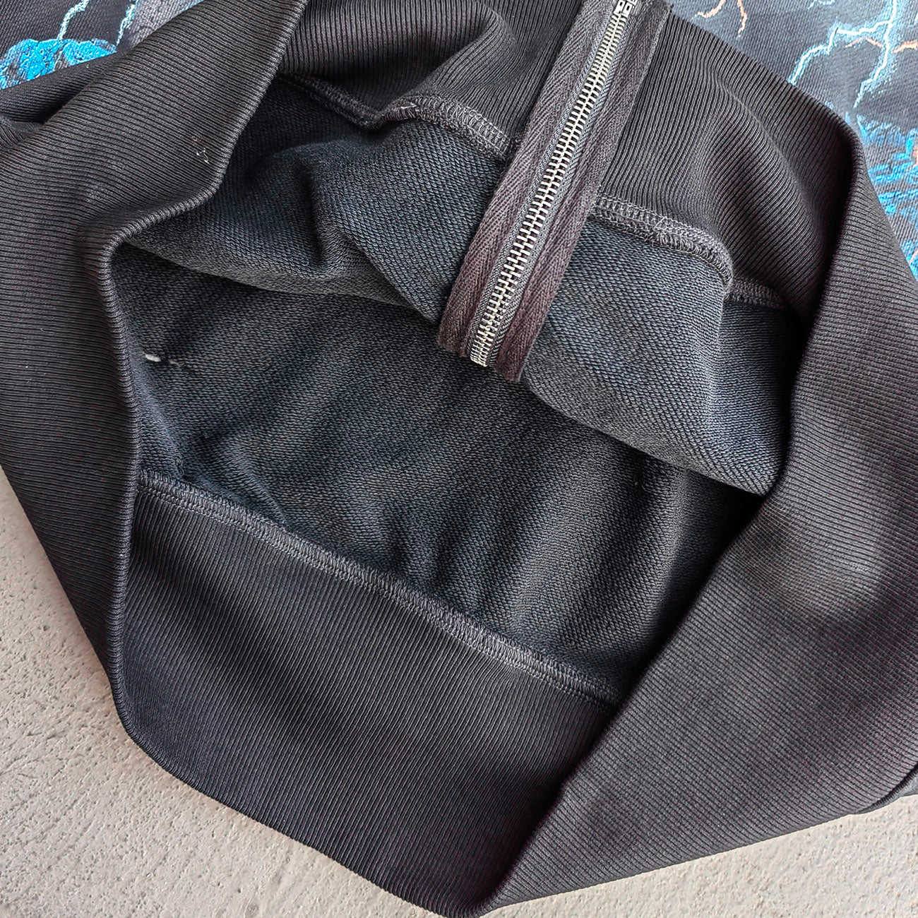 FEARLESS Panther Zip Hoodie - Studded Fake Two-Piece Black Wash Y2K Streetwear