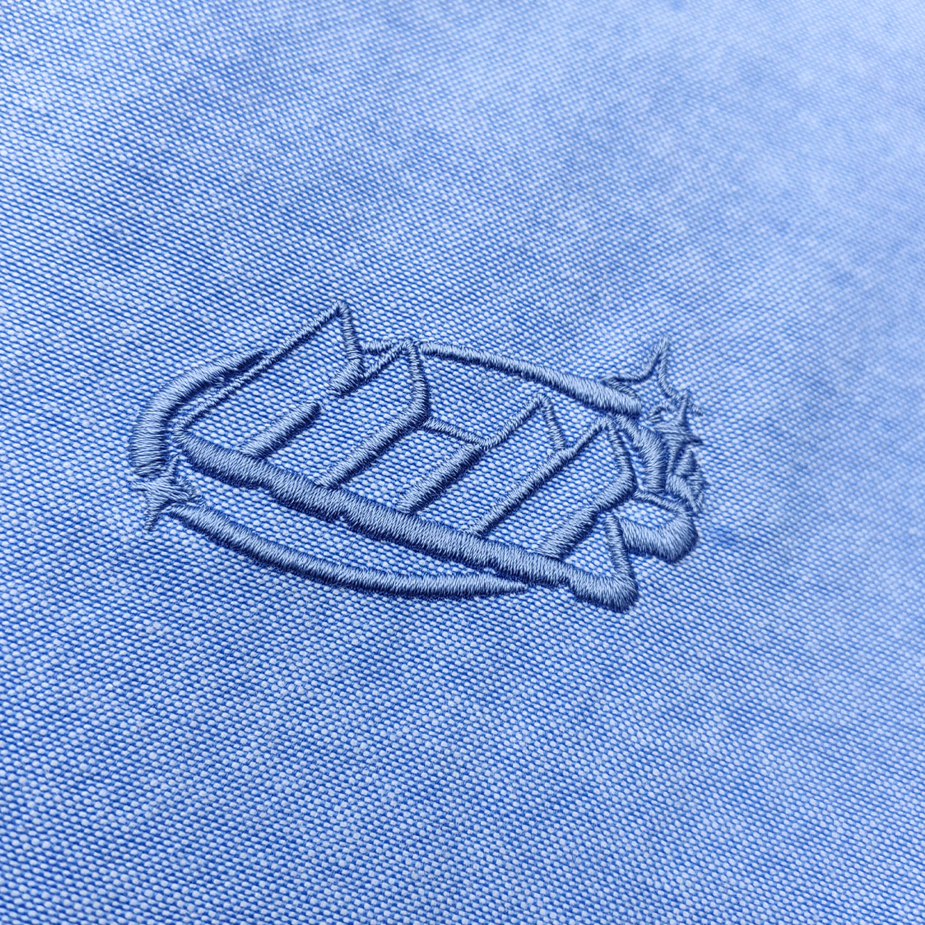 Light Blue Chambray Shirt - HDK Embroidered Half Zip / Camp Collar Y2K Streetwear