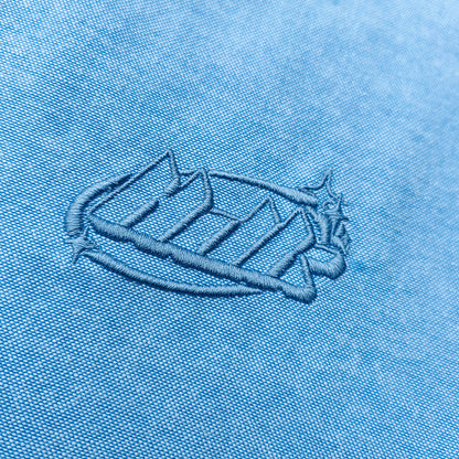 Light Blue Chambray Shirt - HDK Embroidered Half Zip / Camp Collar Y2K Streetwear