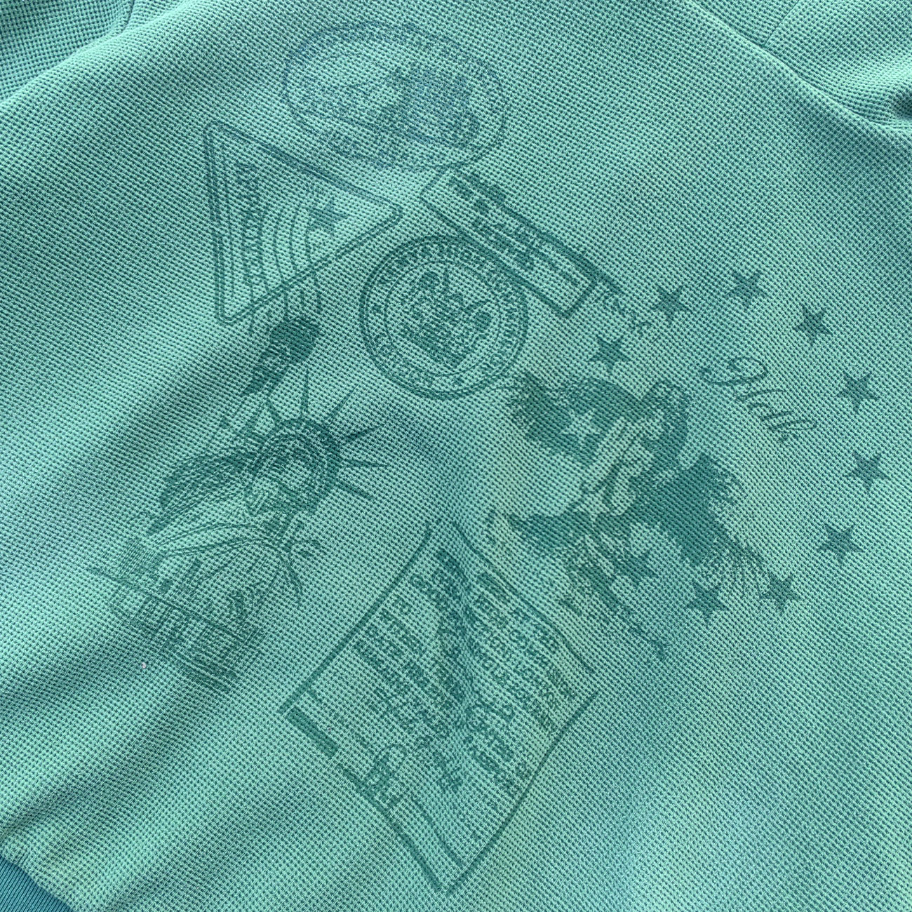 Reversible Zip Up Hoodie - Mint Green Waffle Knit Distressed Y2K Streetwear