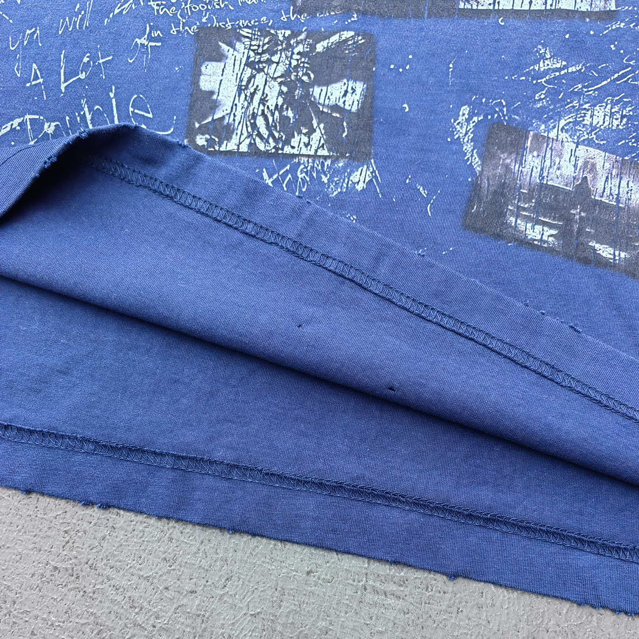 Holy Glory Graphic Tee - Navy Blue Gradient Acid Wash Distressed Portrait Collage Y2K Streetwear