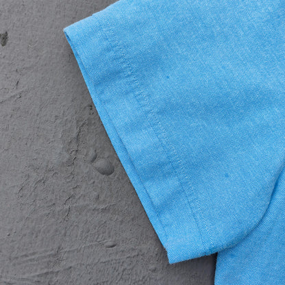Light Blue Chambray Shirt - HDK Embroidered Half Zip / Camp Collar Y2K Streetwear