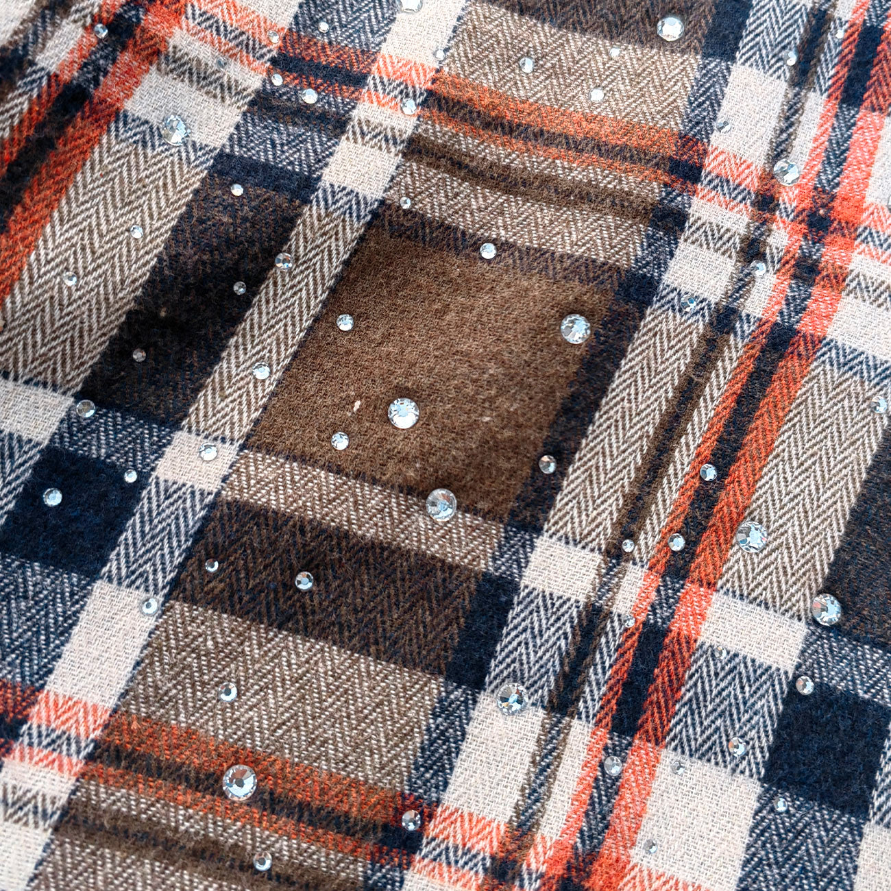 Paint Splatter Plaid Shirt - Olive Flannel Rhinestone Y2K Button Up Streetwear