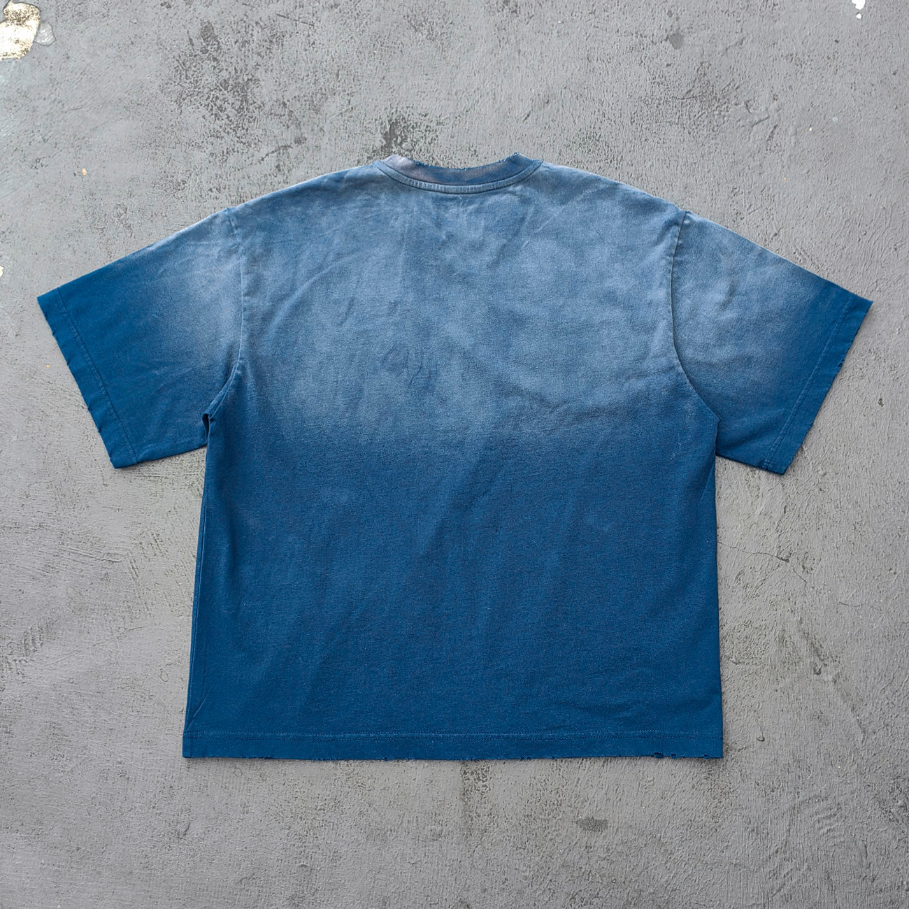 Holy Glory Graphic Tee - Navy Blue Gradient Acid Wash Distressed Portrait Collage Y2K Streetwear