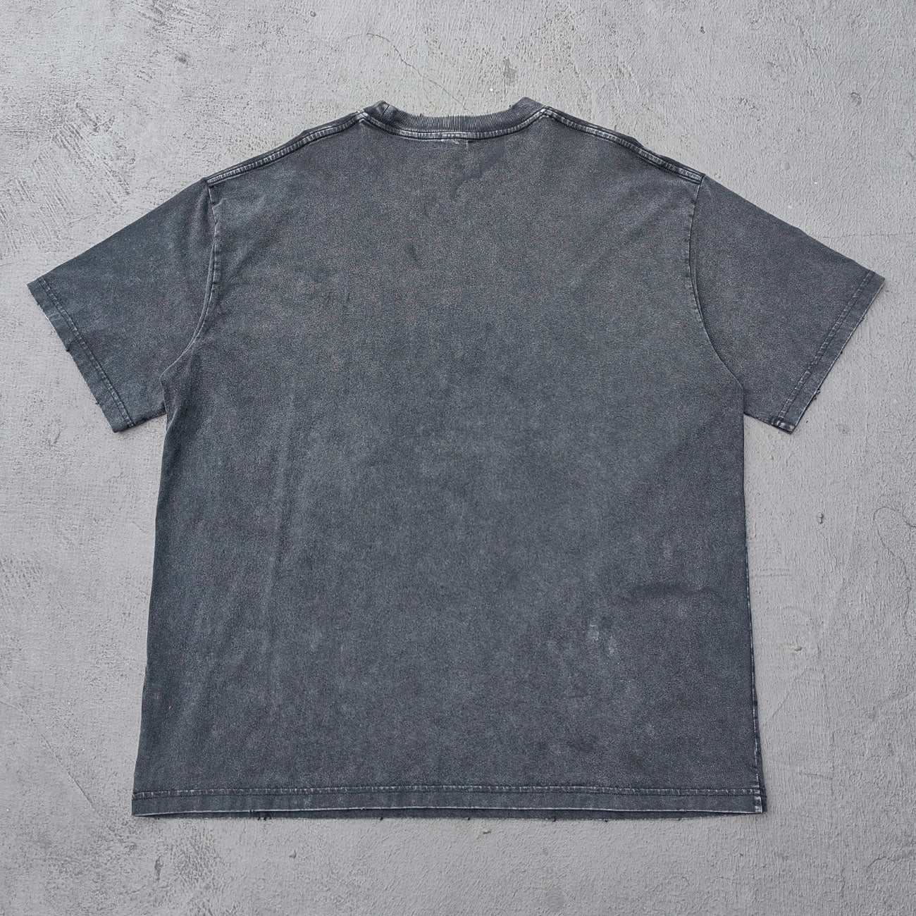 Comic Graphic Tee - Dark Gray Acid Wash Pin Up Skull Print Splatter Ripped Y2K Streetwear