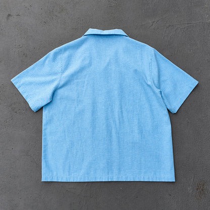 Light Blue Chambray Shirt - HDK Embroidered Half Zip / Camp Collar Y2K Streetwear