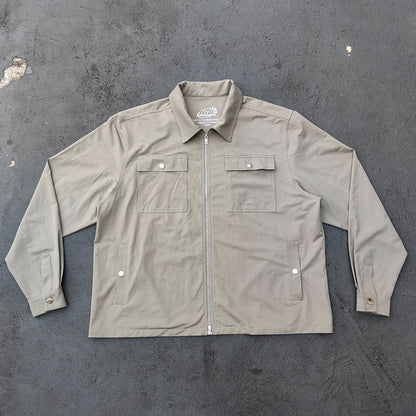 Utility Work Jacket - Khaki Olive Collared Full Zip Multi Pocket Snap Button Y2K Streetwear