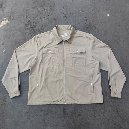 Utility Work Jacket - Khaki Olive Collared Full Zip Multi Pocket Snap Button Y2K Streetwear