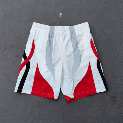 HDK Retro Track Suit - White Multi Color Panel Windbreaker Jacket & Shorts Y2K Oversized