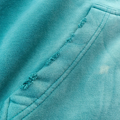 Reversible Zip Up Hoodie - Mint Green Waffle Knit Distressed Y2K Streetwear