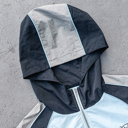 Color Block Track Suit Set - White Black Gray Hooded Windbreaker Jacket Shorts Y2K Streetwear