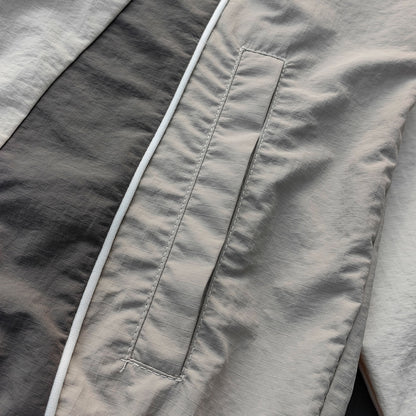 White Gray Color Block Tracksuit - Y2K Curved Piping Windbreaker Matching Set