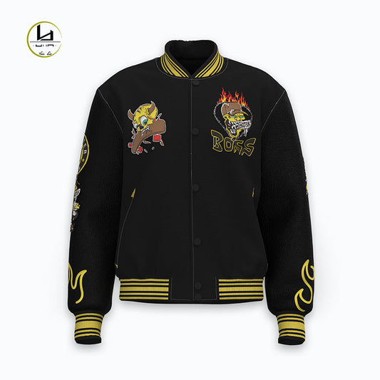 HUILI FACTORY high quality streetwear custom embroidered leather letterman jacket men