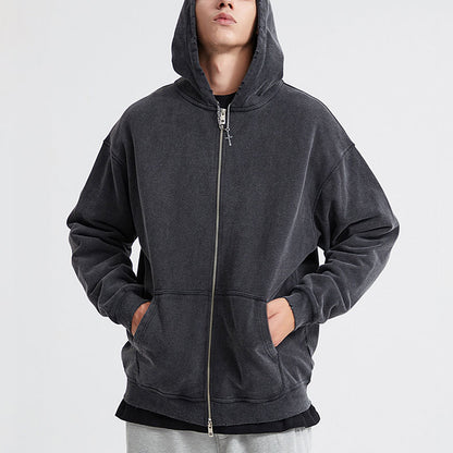 manufacturer heavy 420g wool zipper hoodie pure cotton made old vintage edging damage hoodie