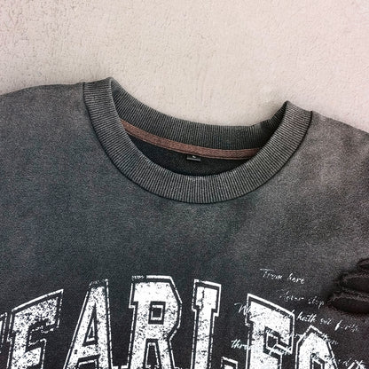 Camo Layered Crewneck - FEARLESS 03 Print Studded Rhinestone Distressed Sweatshirt