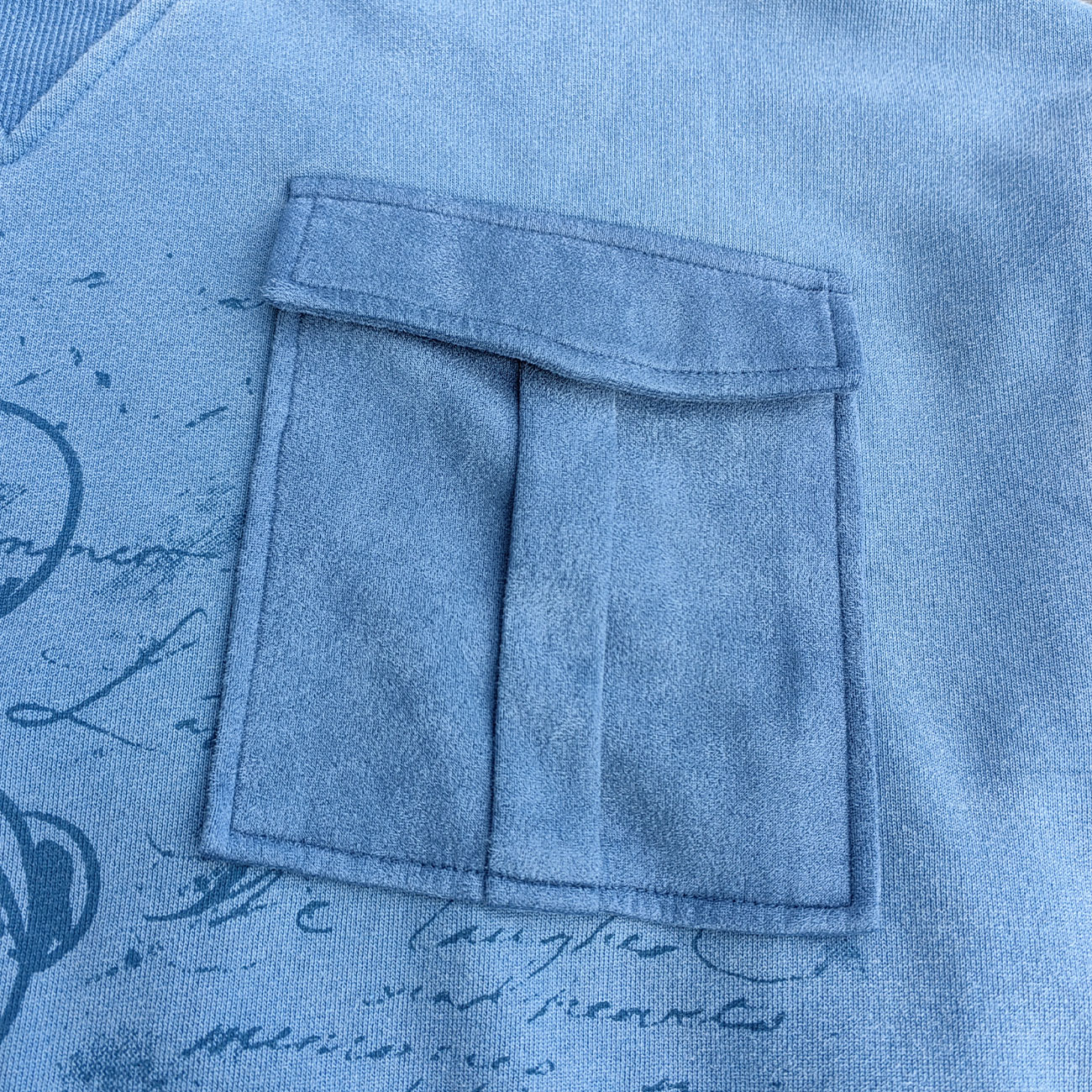 Graffiti Print Crewneck - Blue Acid Wash Distressed Y2K Oversized Sweatshirt