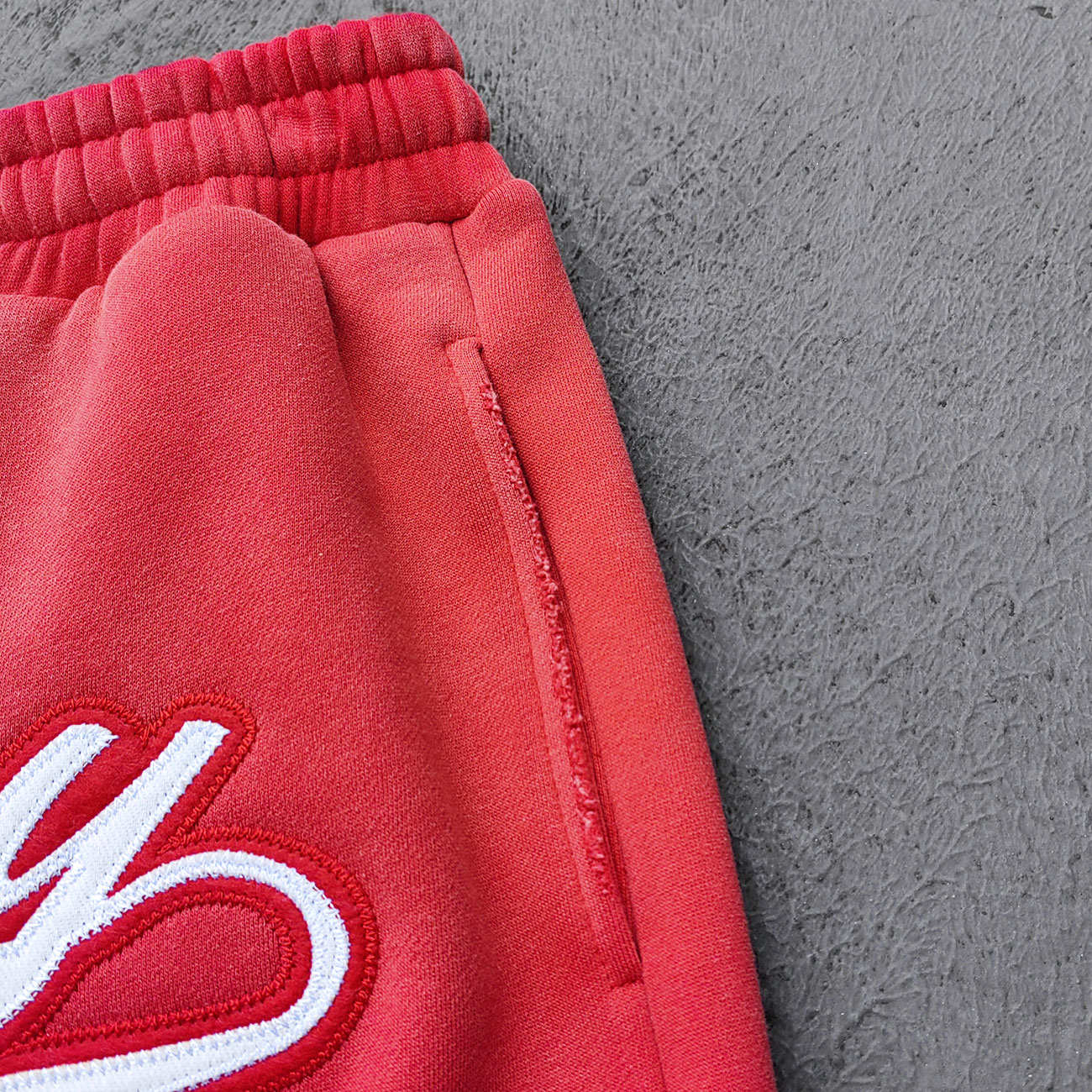 Red Glory Patch Pants - Multi Badge Embroidered Acid Wash Wide Leg Drawstring Y2K Oversized