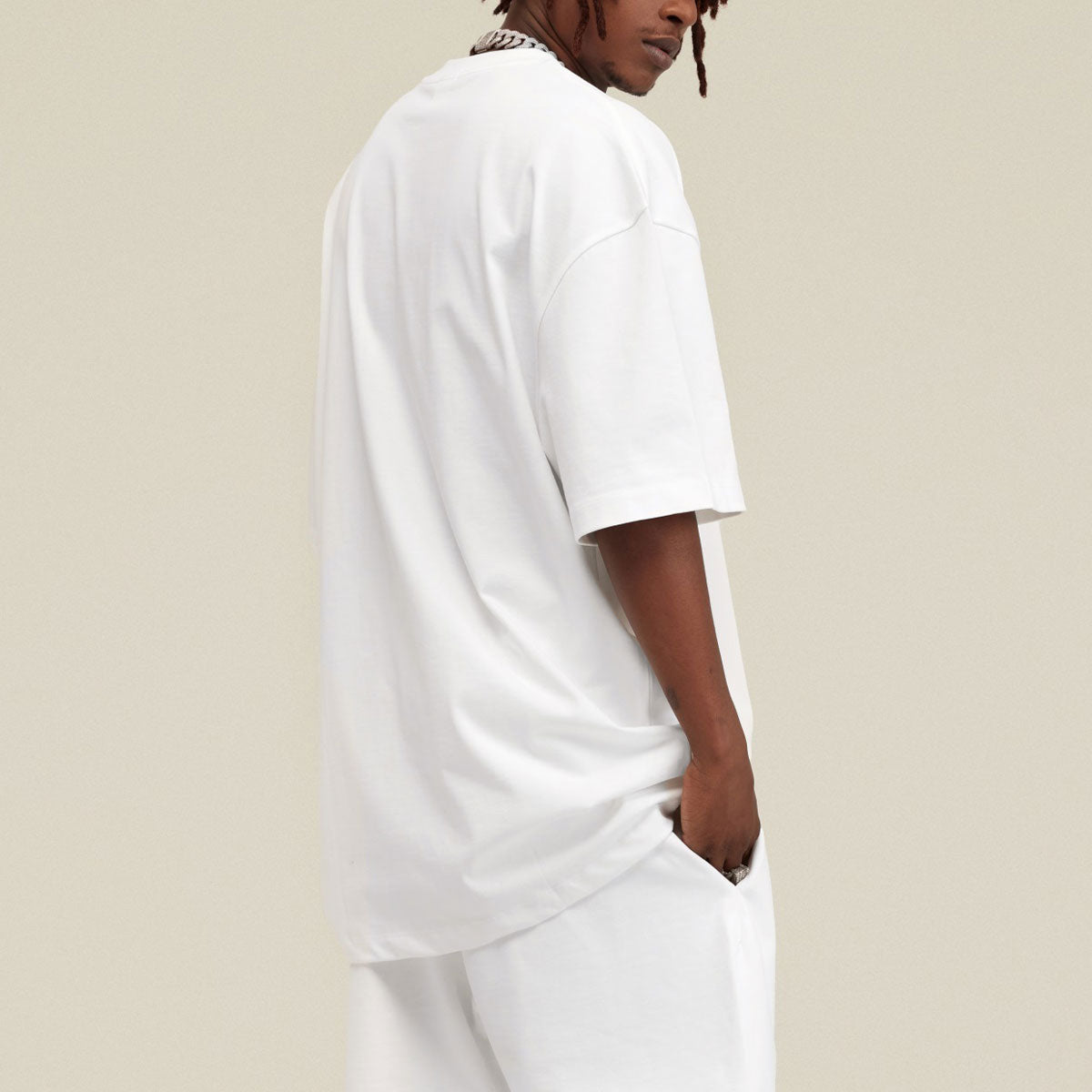 Men’s Oversized White Cotton T-Shirt 305G Heavyweight Layering Essential Crewneck TShirt for Men Unisex Boxy Fit Solid Color Streetwear Tee